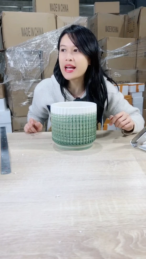 【闪购商品】陶瓷15cm-20cm条纹白口刷色中号18X16