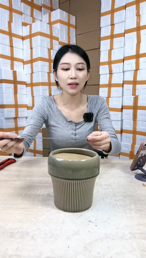 【闪购商品】陶瓷20CM以下圆口半条纹裂纹绿小号14x16