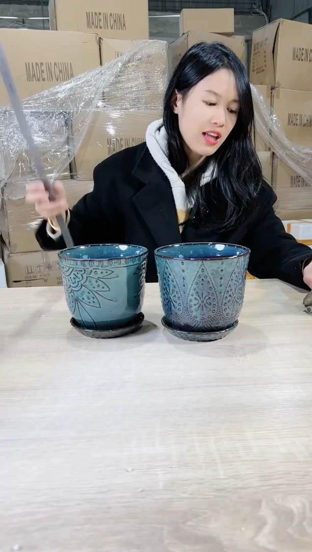 【闪购商品】陶瓷15cm以下两套深蓝配托盘15X13两个