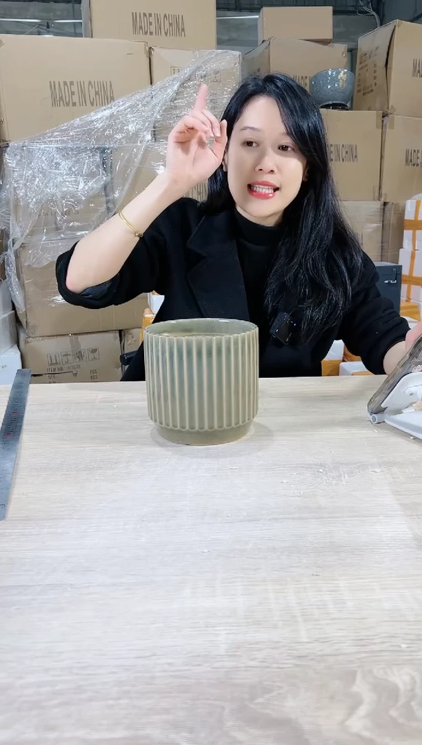 【闪购商品】陶瓷15cm以下条纹深绿裂纹釉小号15X14