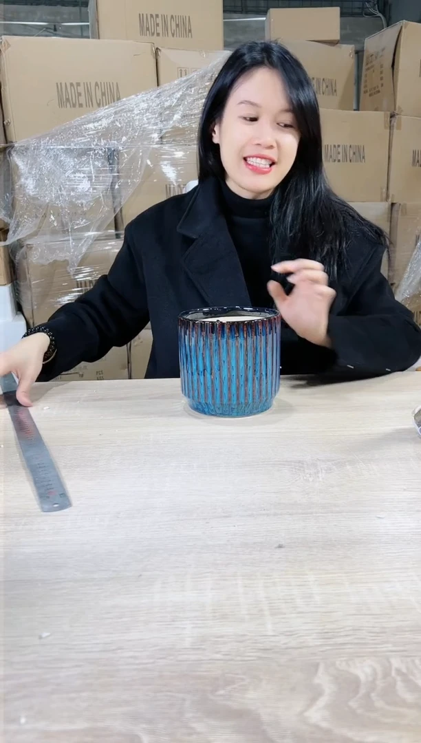 【闪购商品】陶瓷15cm以下条纹孔雀蓝小号15X14
