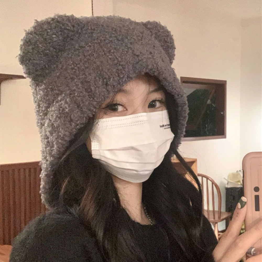 泰迪毛可爱小熊耳朵毛线帽秋冬保暖大头围针织雷锋帽日系可爱女帽