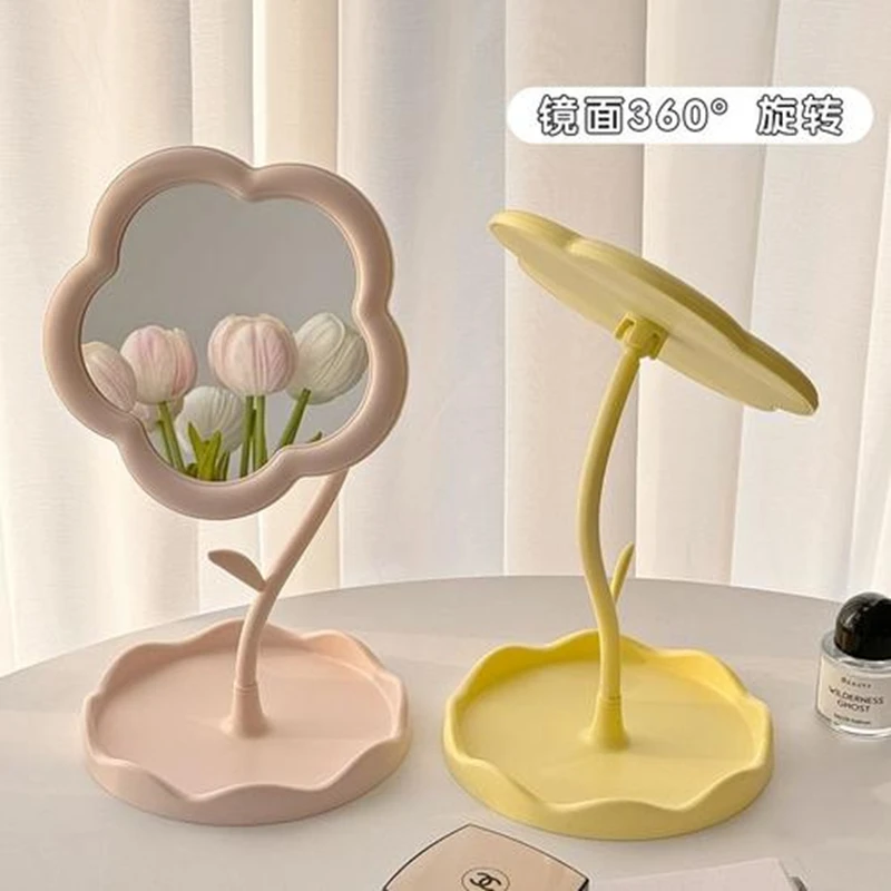 花朵化妆镜台式化妆镜学生宿舍可爱镜卧室梳妆镜家用公主镜美妆镜