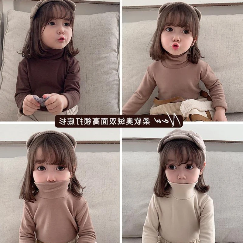 女童打底衫2024新款儿童男女同款长袖T恤冬装高领秋衣保暖上衣潮