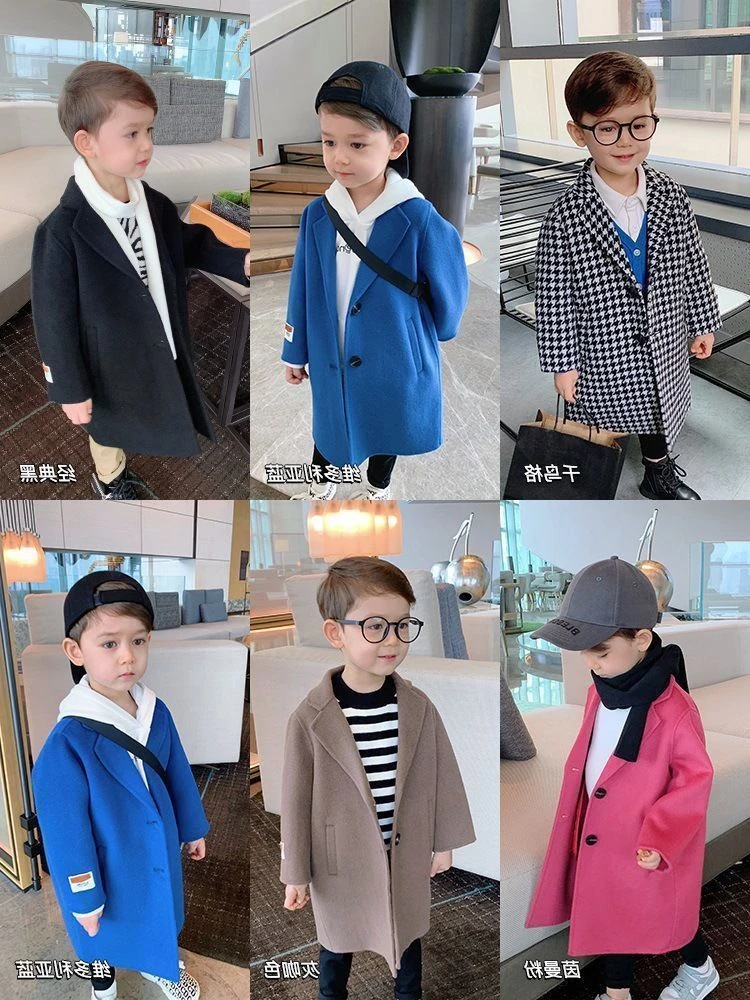 童装宝宝风衣外套秋冬装加厚儿童呢子大衣中长款男童毛呢冬款小童
