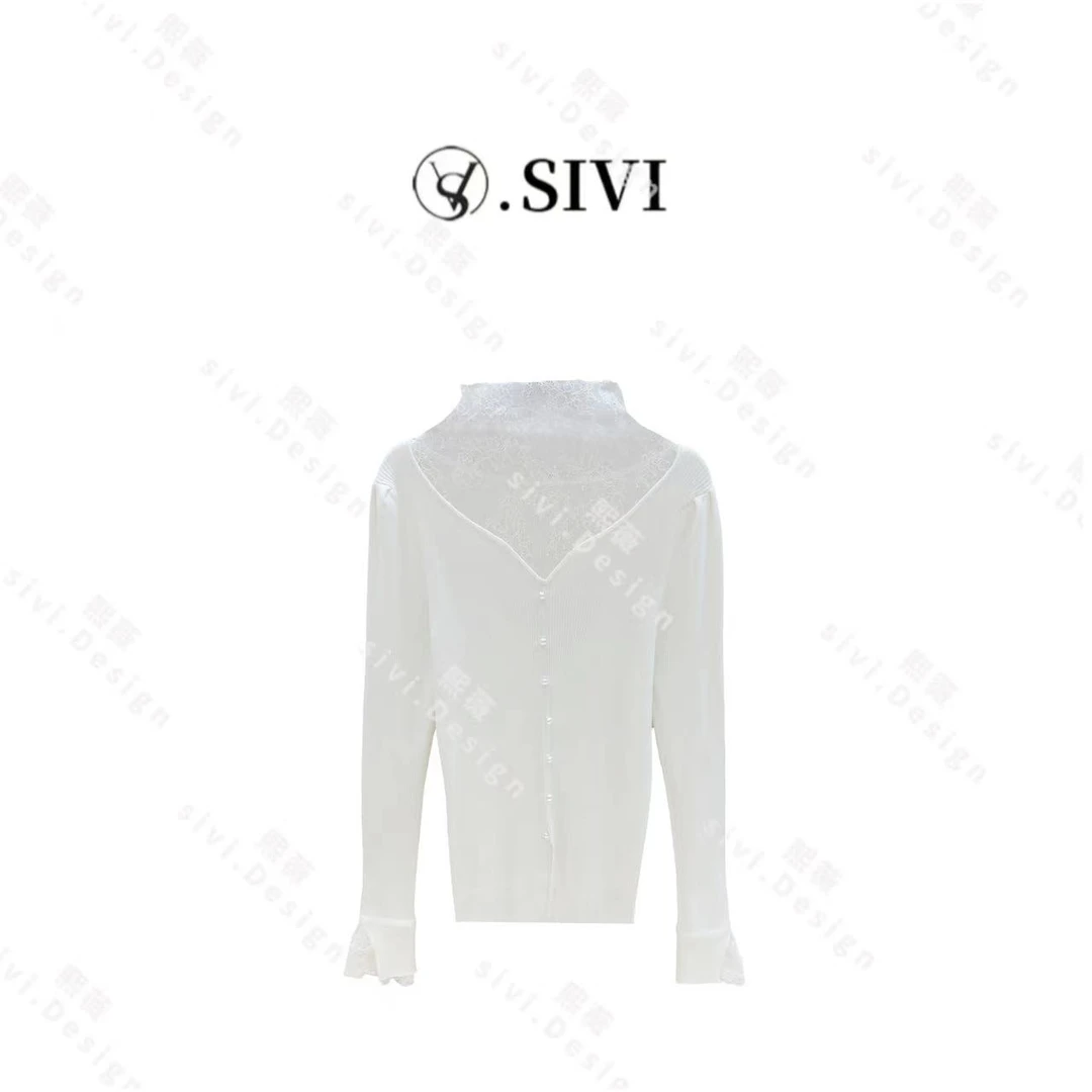 【熙薇品牌】2023秋冬季新款小众高级感蕾丝拼接气质打底毛衣F2531