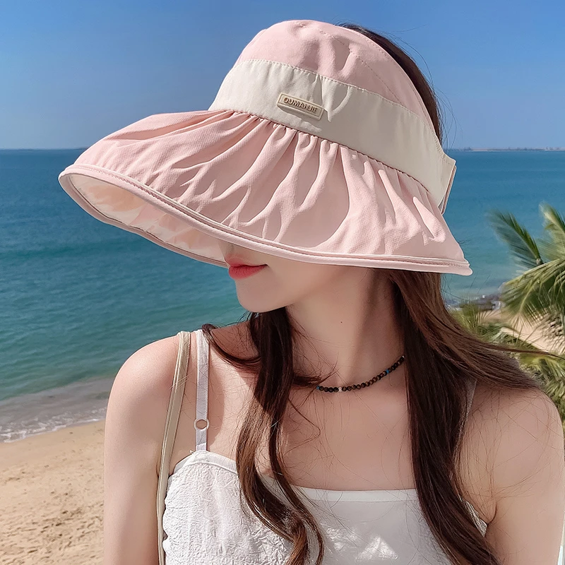 新款防晒帽女式防紫外线春秋大帽檐遮阳帽旅游户外空顶遮脸帽子薄