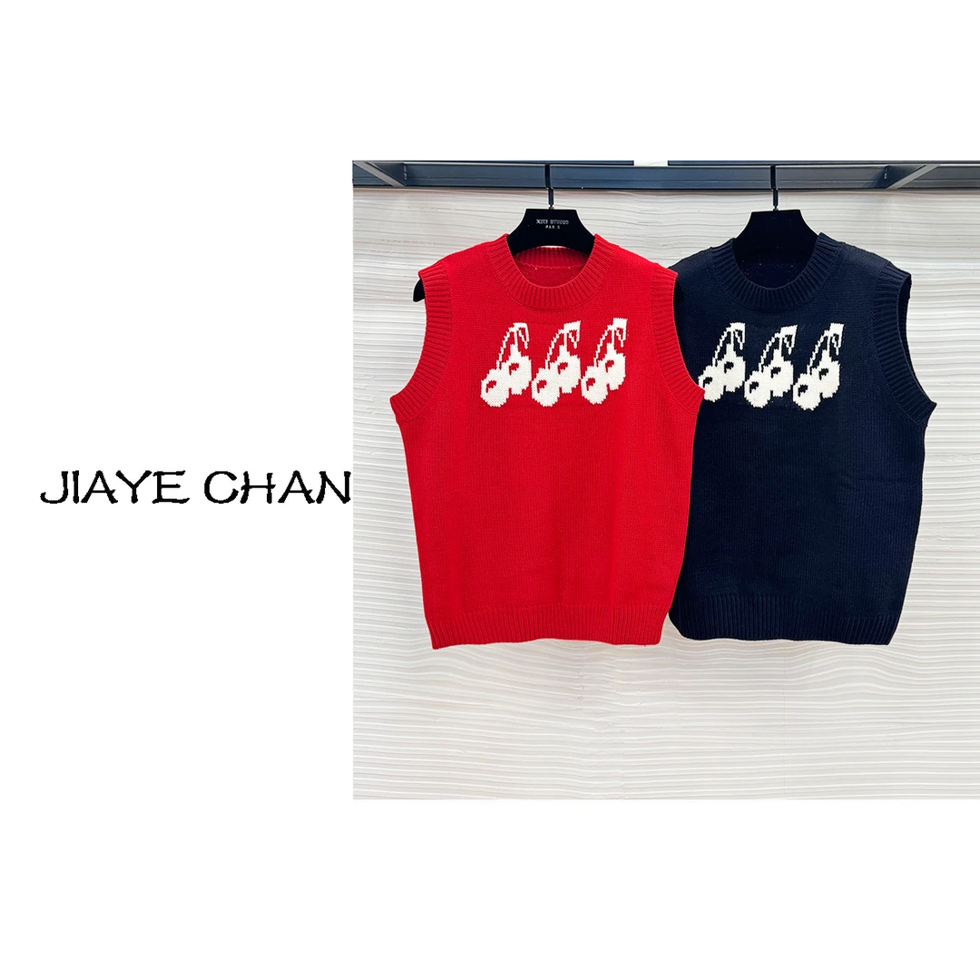 JIAYE CHAN 樱桃图案无袖针织背心上衣