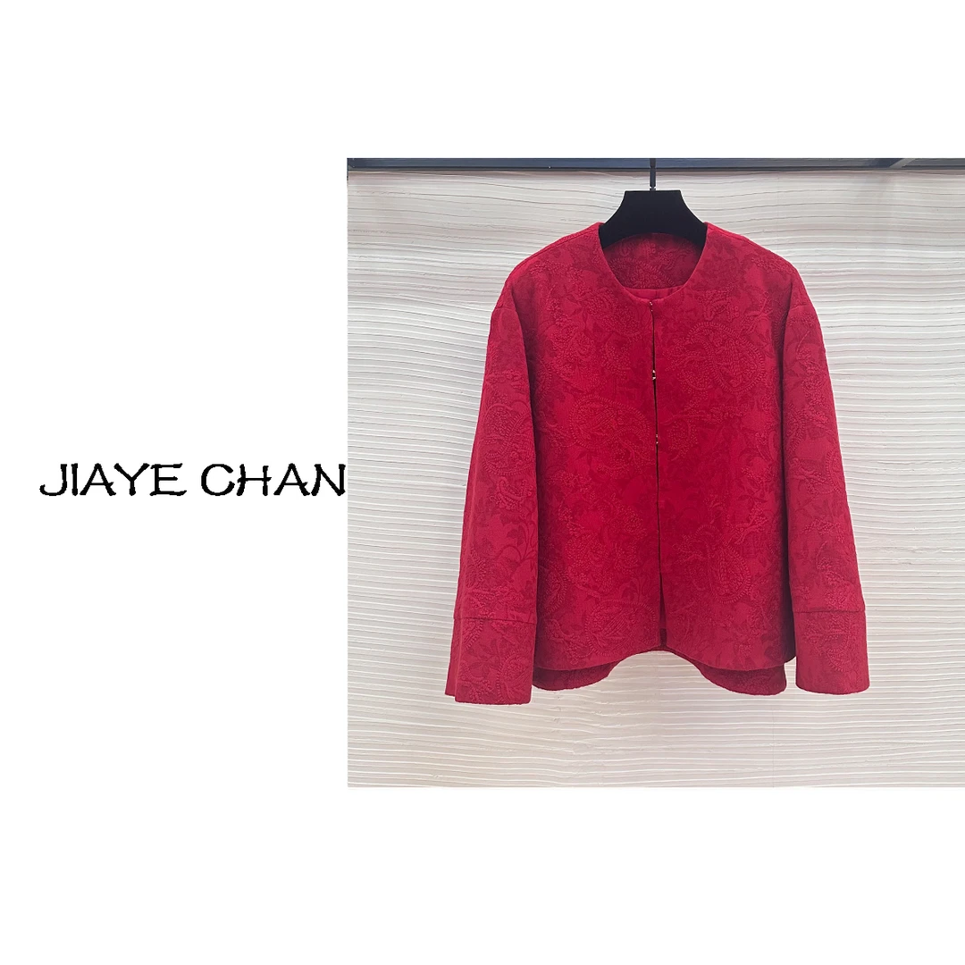 JIAYE CHAN新中式冬季复古优雅红色高级感棉外套