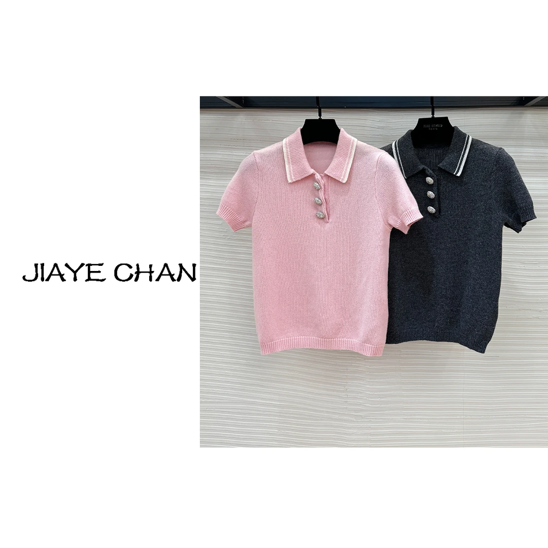 JIAYE CHAN  新款polo领甜美减龄针织上衣