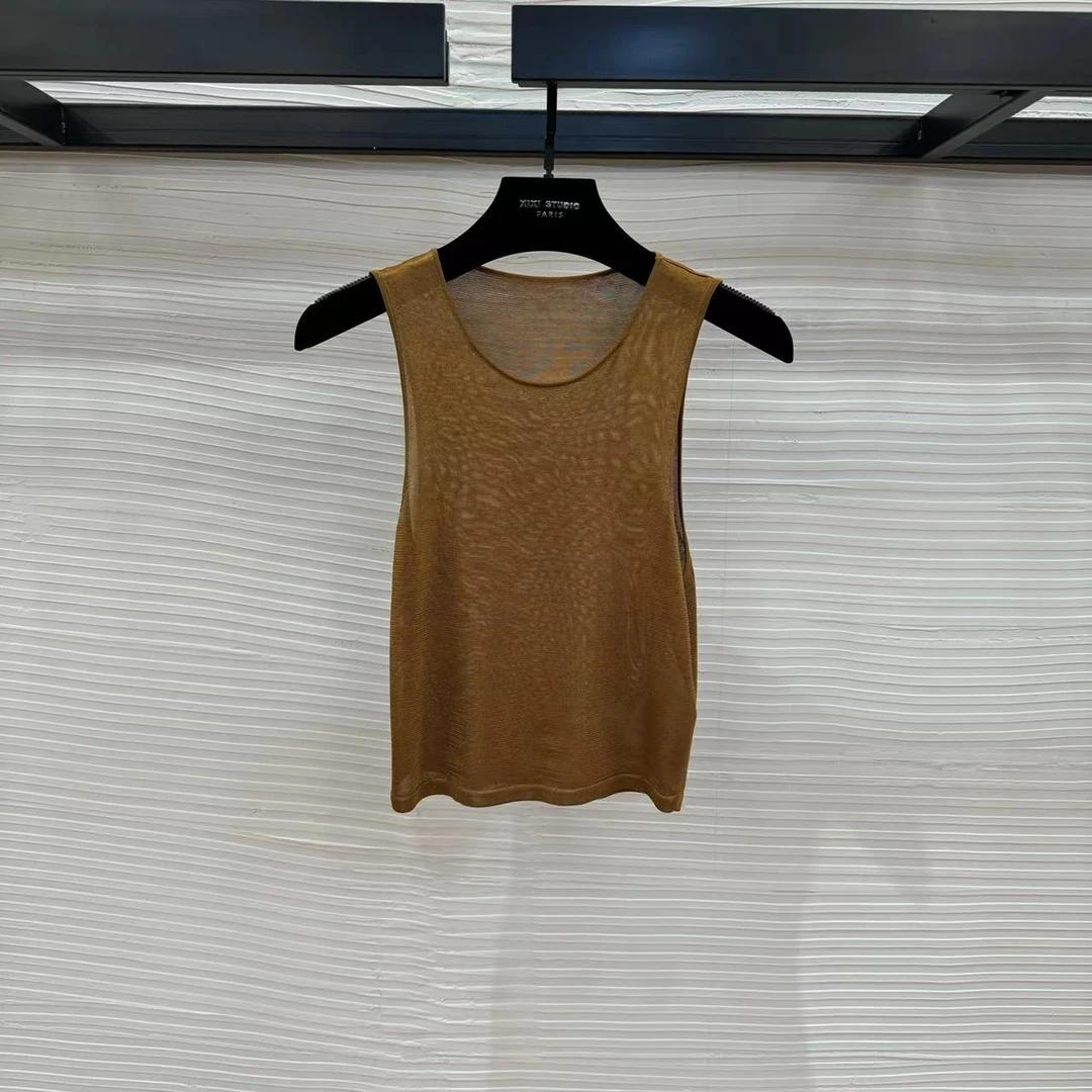 JIAYE CHAN驼色高级高织60支圆领背心