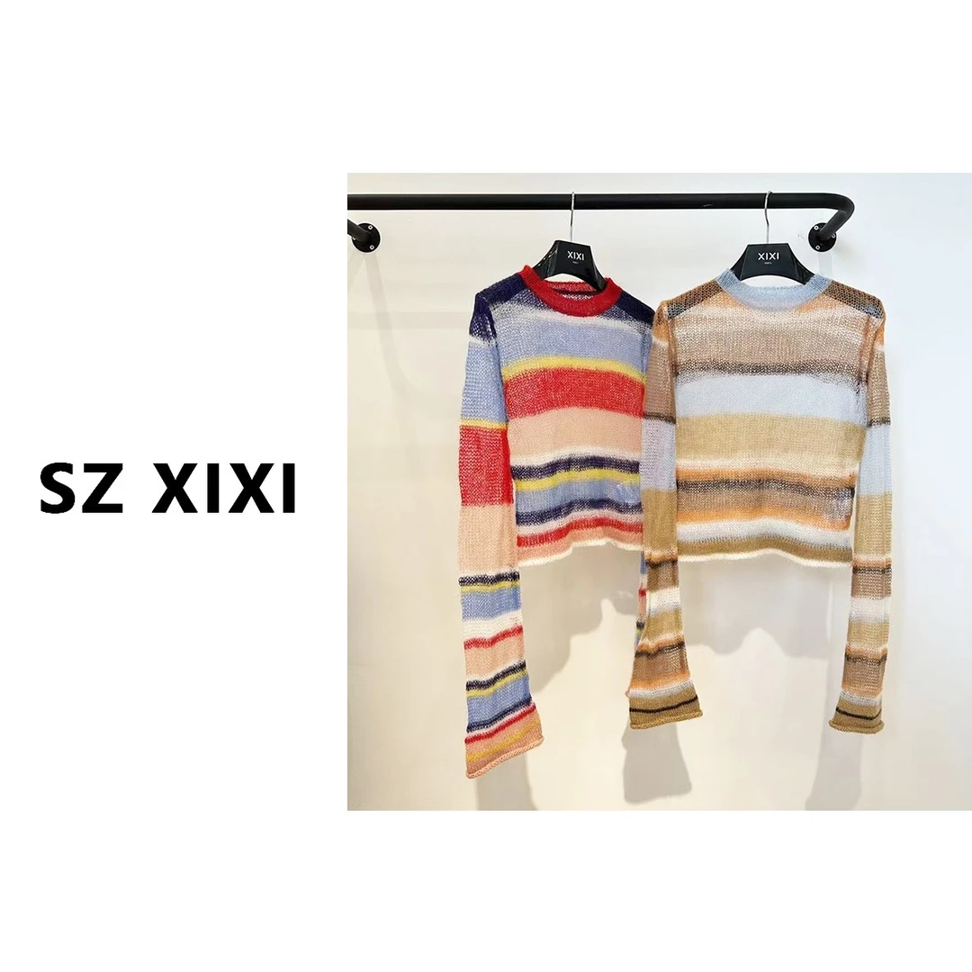 JIAYE CHAN新款时尚条纹撞色空气透气长袖针织衫