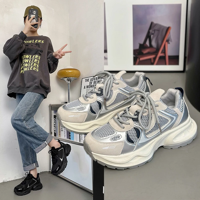 老爹鞋女鞋子2023新款春秋季休闲百搭爆款超火厚底网面透气运动鞋