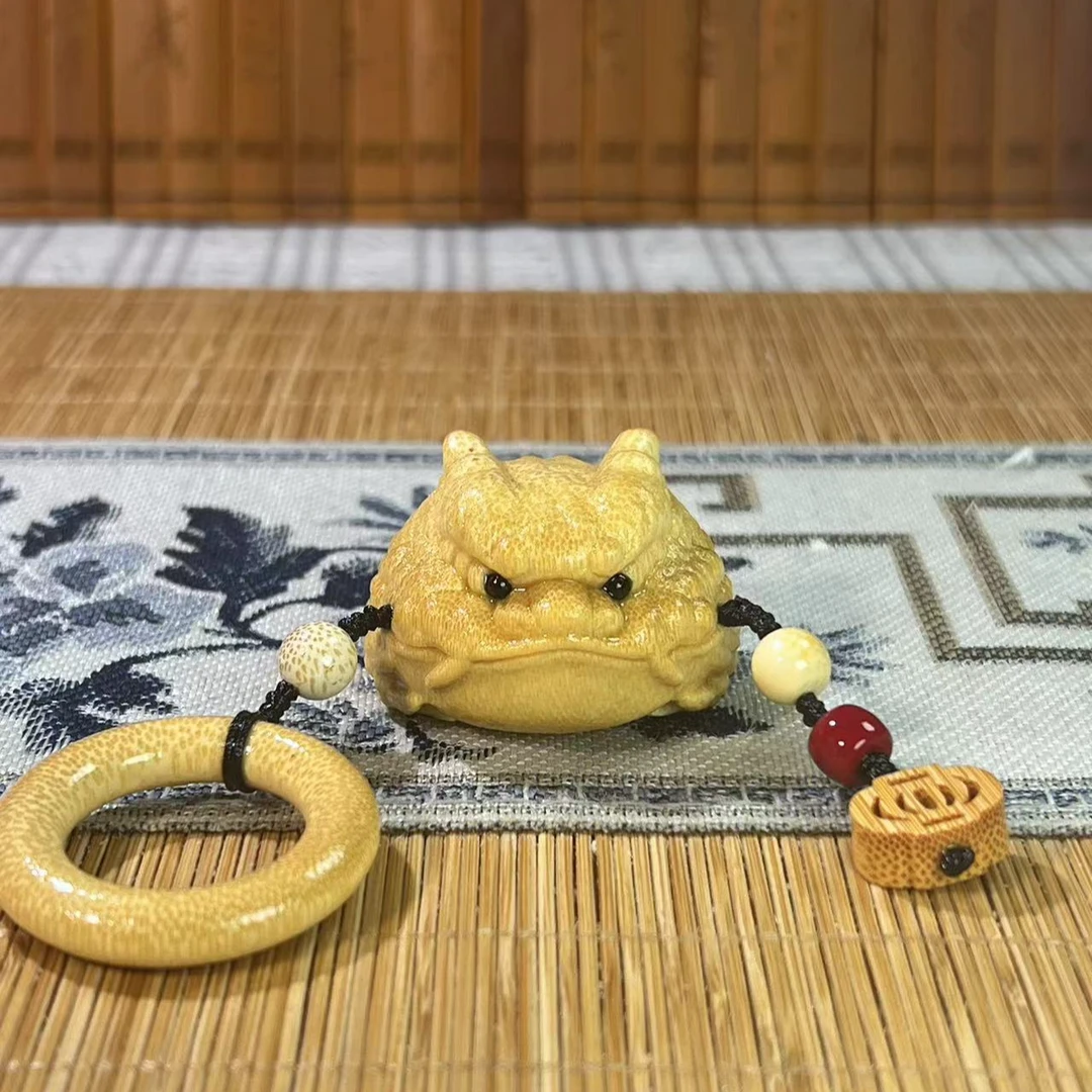 4.0龙蟾带配饰金蟾 实心竹手把件