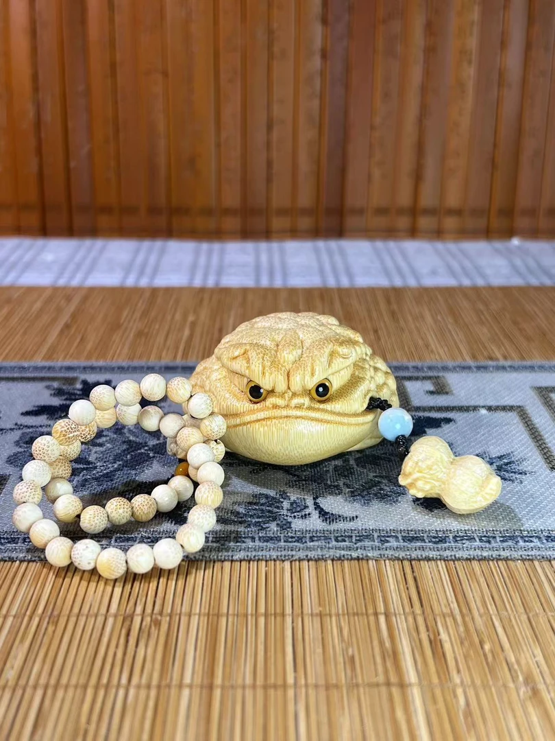 实拍 5.0 实心竹经典恶霸金蟾实心竹手把件带120ML文玩专用油