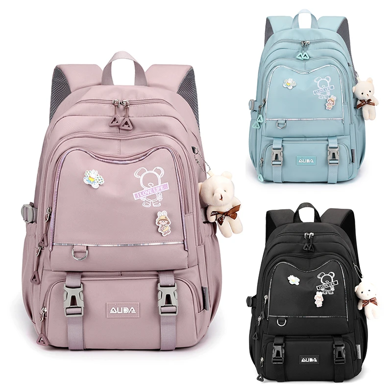 刺绣小熊初中生高中学生书包轻便大容量高颜值男女双肩背包小学生