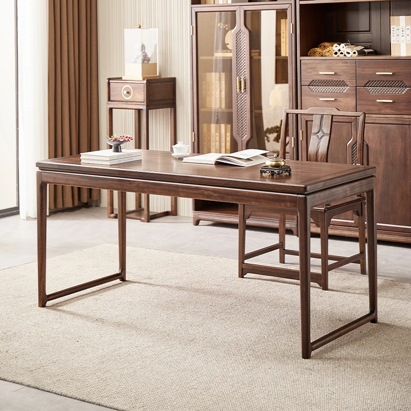 臻致美W新中式书桌实木茶桌两用乌金木带抽办公桌写字台禅意画案