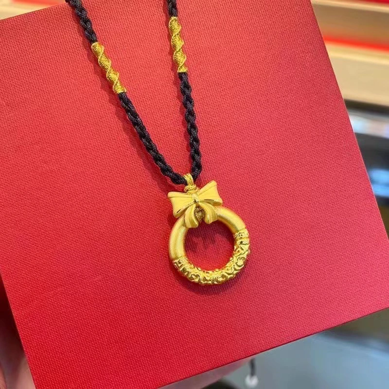 2025新款环环相扣蝴蝶结平安扣编织绳在逃公主小项链