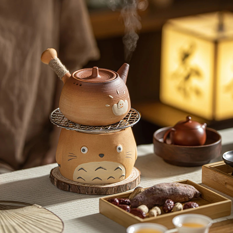围炉煮茶器具全套龙猫煮茶炉小型便携创意日式粗陶纯手工茶道炭炉