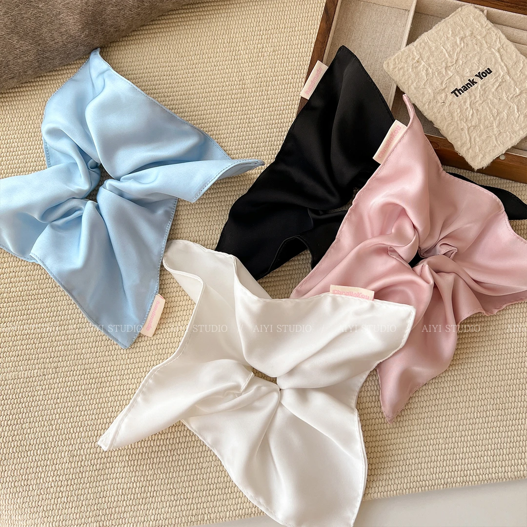 白色方巾大肠发圈女少女感发绳低马尾方形头绳皮筋头饰少女发饰