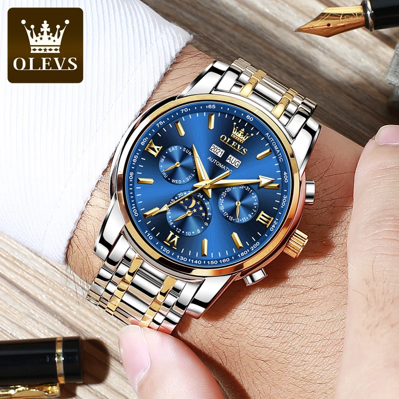 OLEVS/欧利时时尚防水手表男士机械表男全自动钢带手表男款腕表
