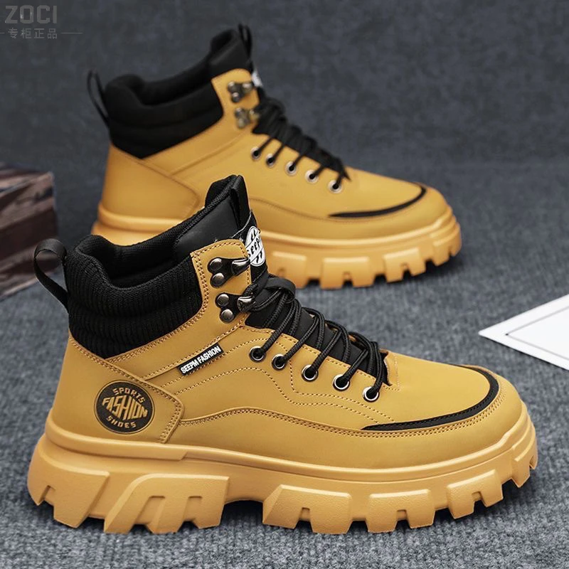 ZOCI男鞋高帮马丁靴男士工装鞋潮流百搭厚底英伦风复古登山短靴子