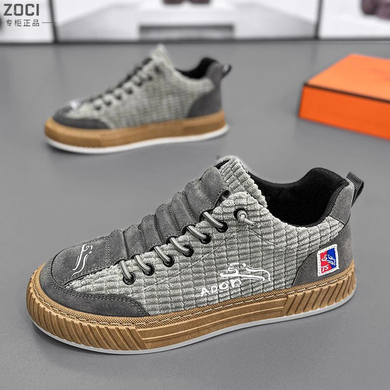 ZOCI帆布男鞋百搭灯芯绒休闲平板鞋一脚蹬老北京布鞋工作软底潮鞋