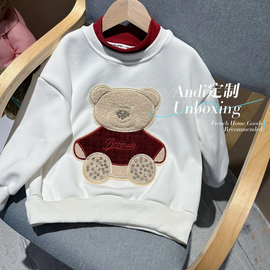 〖ANDI〗订制冬款韩版中大童卡通熊加绒套头卫衣2070