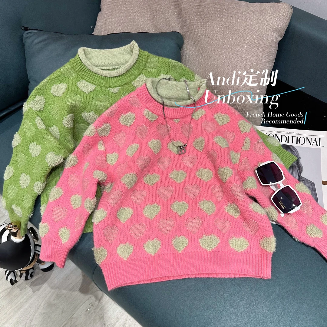 〖ANDI〗订制冬季中大童新款拼色韩版爱心毛衣2065