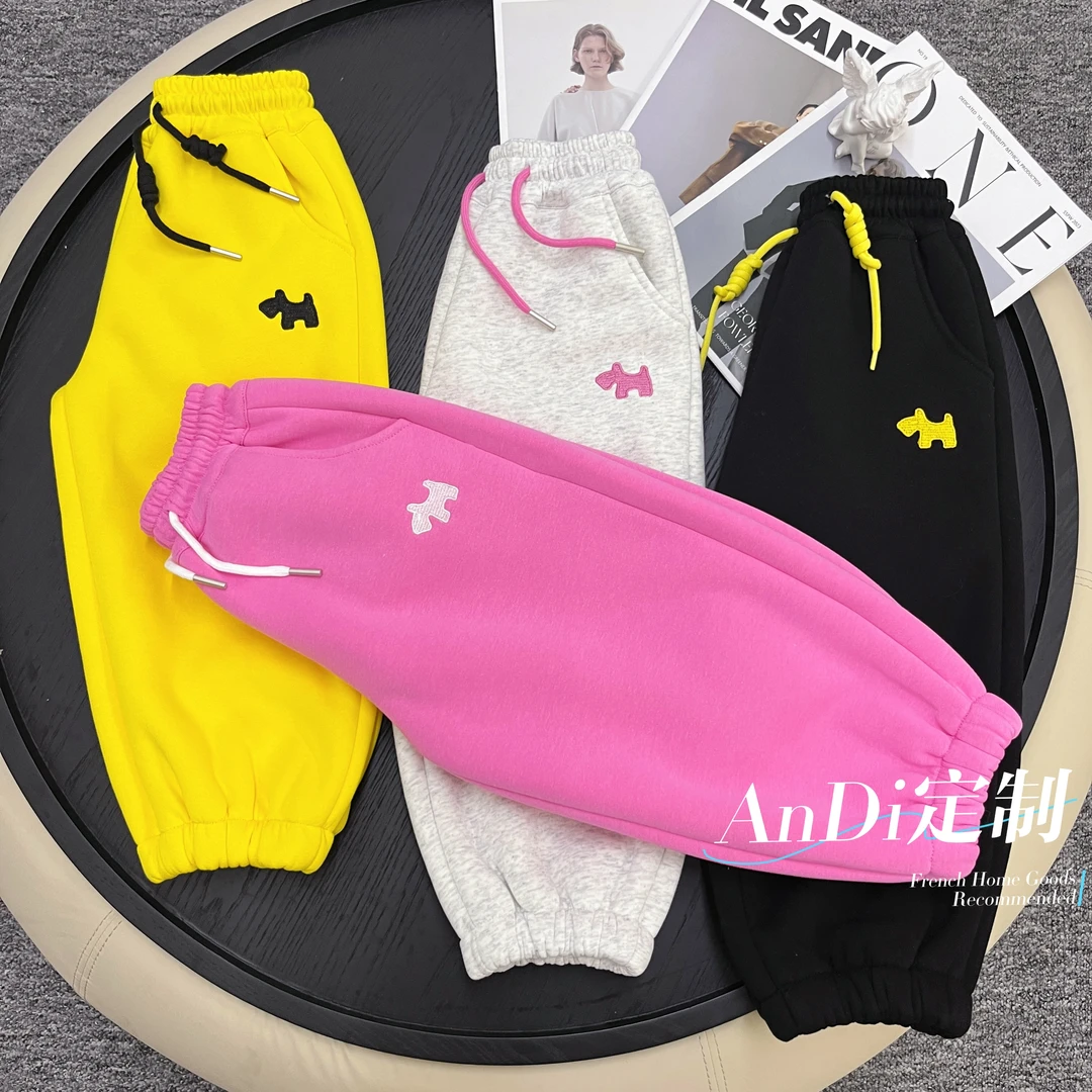〖ANDI〗订制秋冬款中大童韩版卡通刺绣加绒束脚裤3100