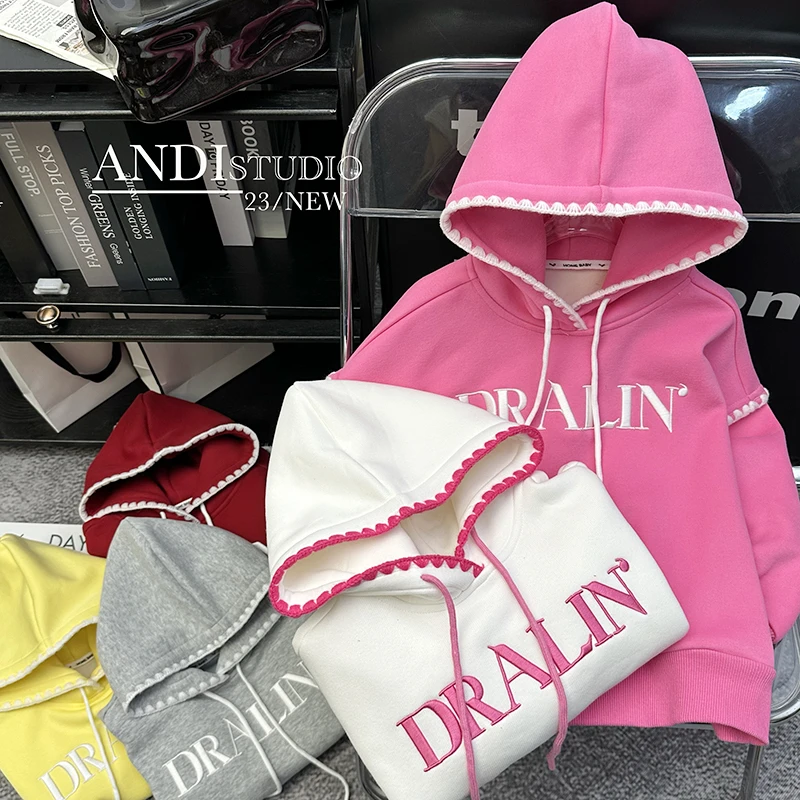 〖ANDI〗订制冬季新款拼色字母韩系加绒连帽卫衣1785