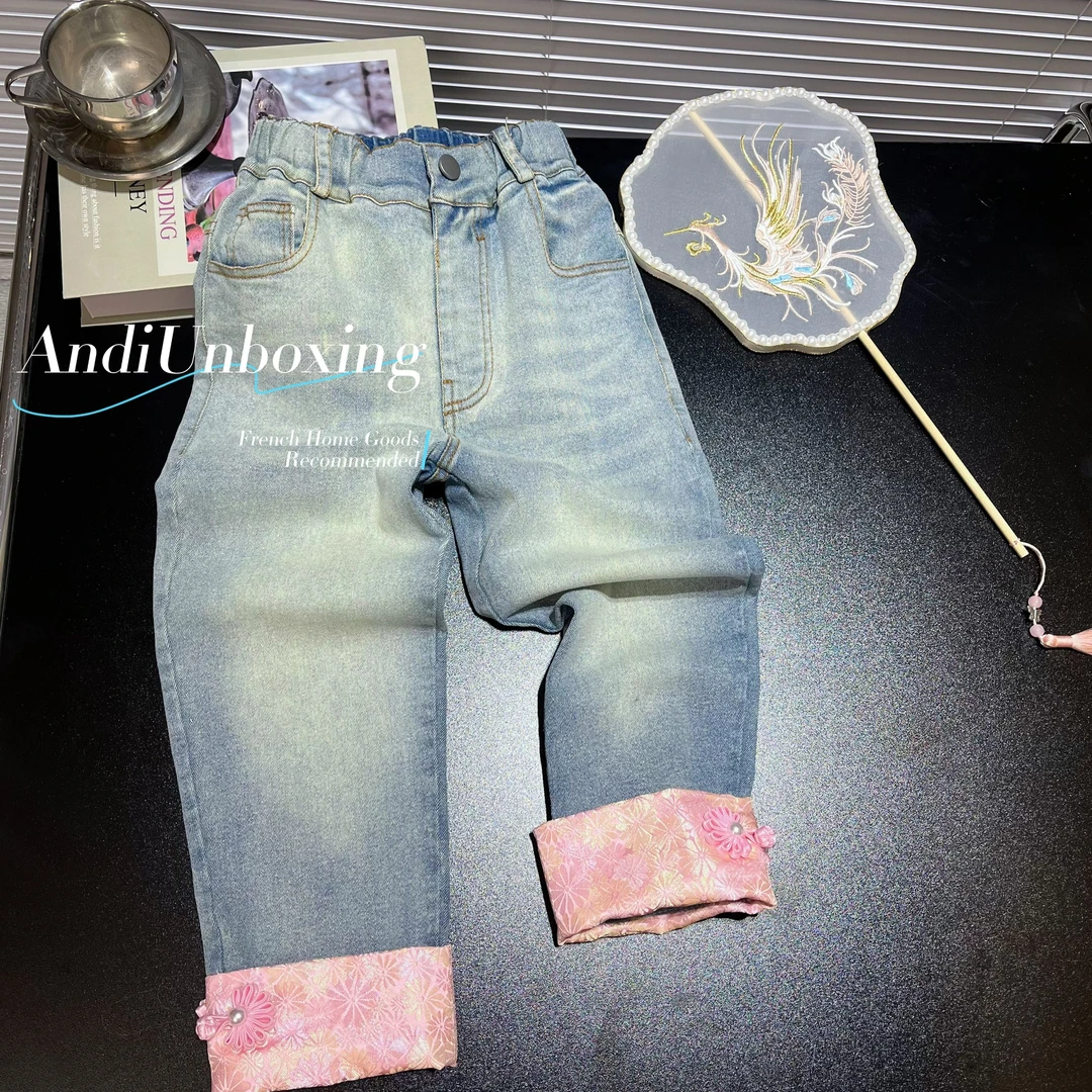 〖ANDI〗订制2024春款女童国风脚口盘扣牛仔裤2155