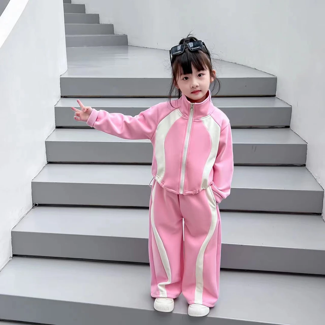 〖ANDI〗订制2024春季新款中大童撞色拼接拉链套装2105