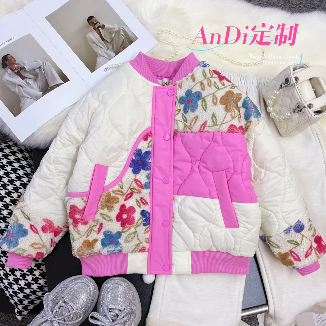 〖ANDI〗订制女童时尚秋冬款毛毛绒拼接拼色夹棉韩系棉服3123