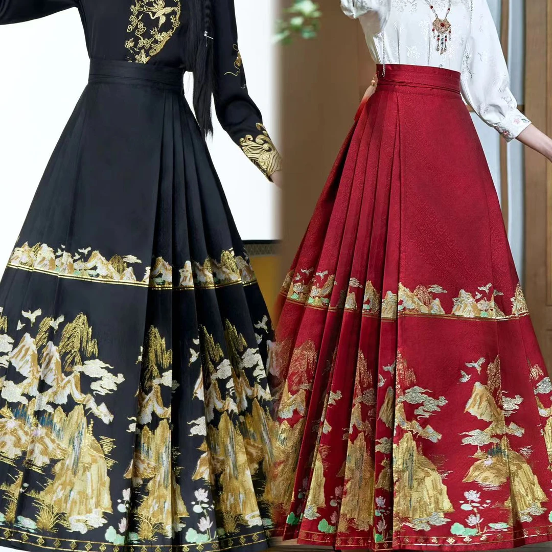 新中式国风日常休闲百搭织金仿妆花长款马面裙半裙2119