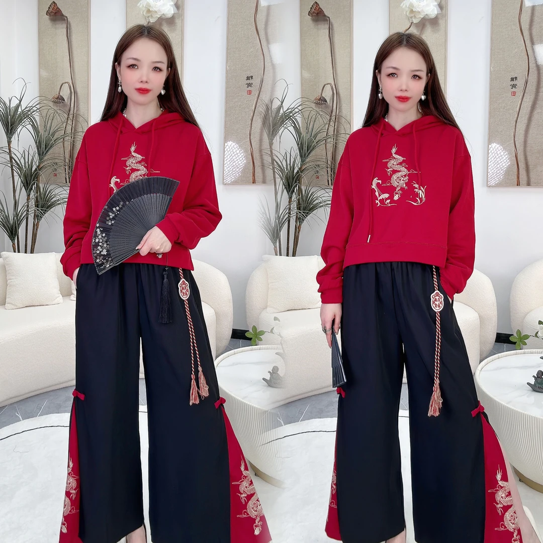 1022新中式连帽刺绣卫衣裤子两件套