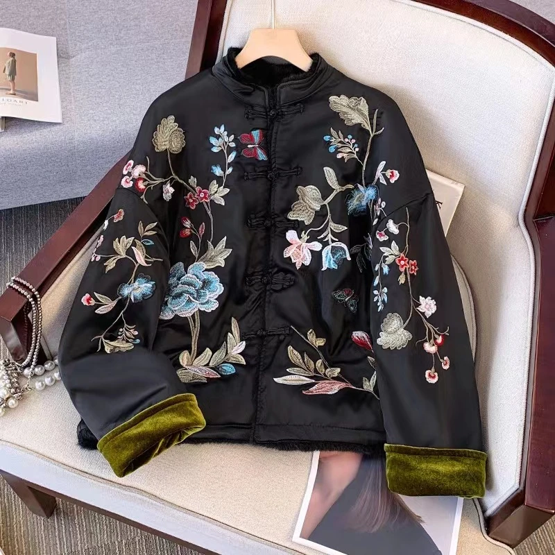 新中式国风休闲日常百搭宽松重工刺绣开衫手工盘扣短款外套66076