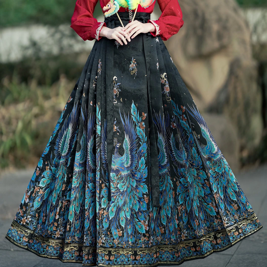 新中式国风日常休闲百搭织金仿妆花长款马面裙半裙2120