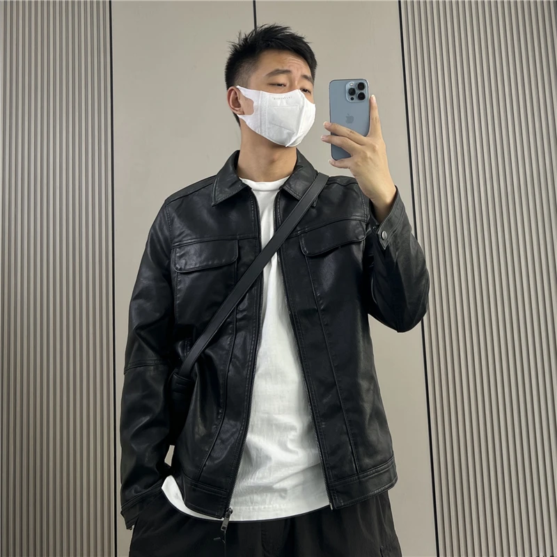 梅一天秋冬季休闲加绒皮衣男2025韩版潮流短款痞帅机车外套皮夹克