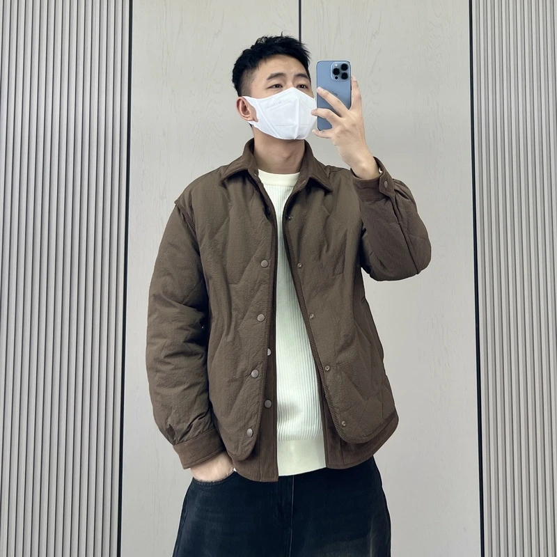 梅一天设计感假两件翻领羽绒服男24冬季潮流百搭休闲保暖防寒外套