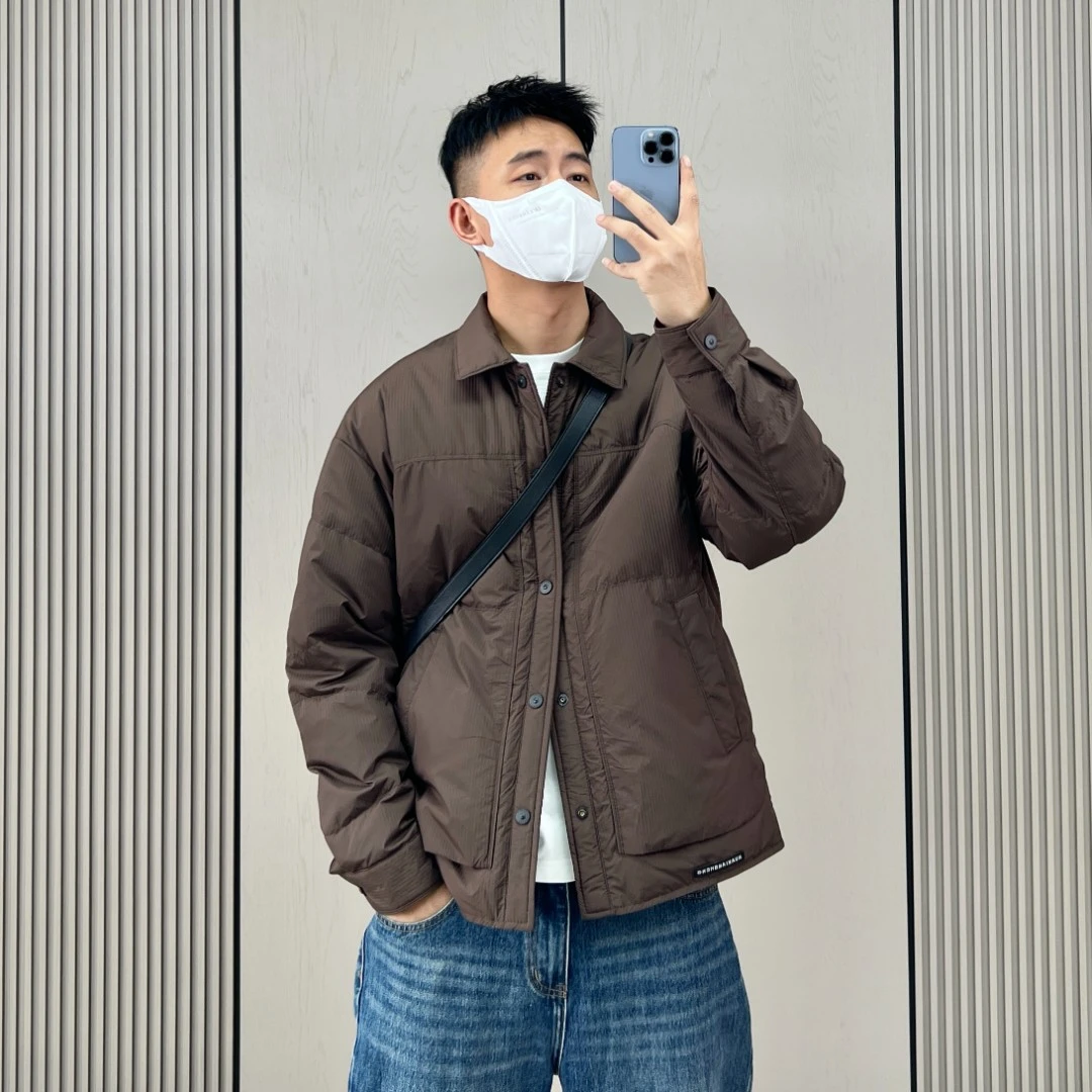 梅一天衬衫式轻薄羽绒服男士25冬季时尚宽松翻领白鸭绒保暖外套潮