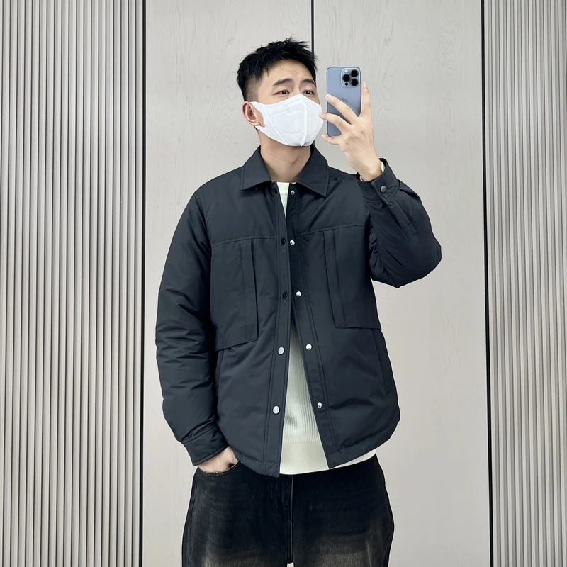 梅一天韩版翻领轻薄羽绒服男24冬季新款休闲简约修身痞帅保暖外套