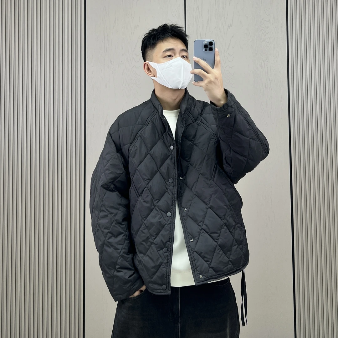 梅一天日系复古短款立领羽绒服男冬季新款休闲宽松廓形白鸭绒外套