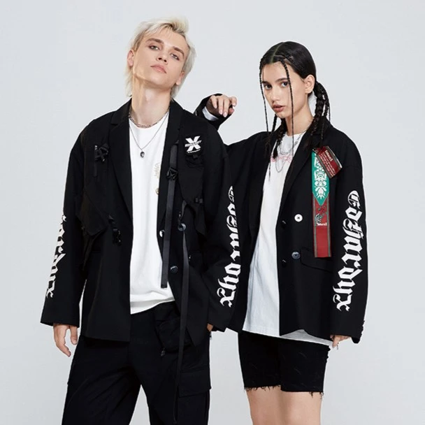 Ed hardy X梵文西装外套时尚高街宽松潮流时尚秋冬百搭X1NCU720