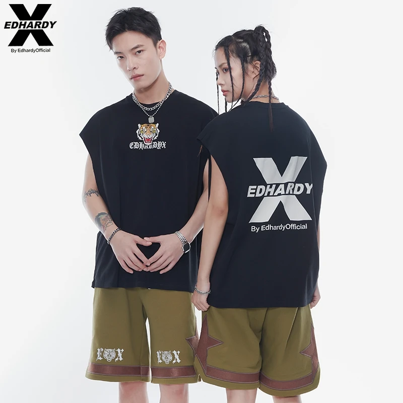 EDHARDY X运动烫钻虎头背心edx潮牌休闲纯棉夏季男女同款X1PBU536
