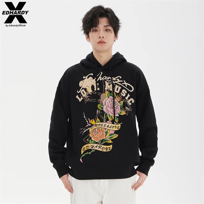 【双生花】EDHARDYX花卉连帽卫衣edx潮牌春夏男女同款X1A4VO11576