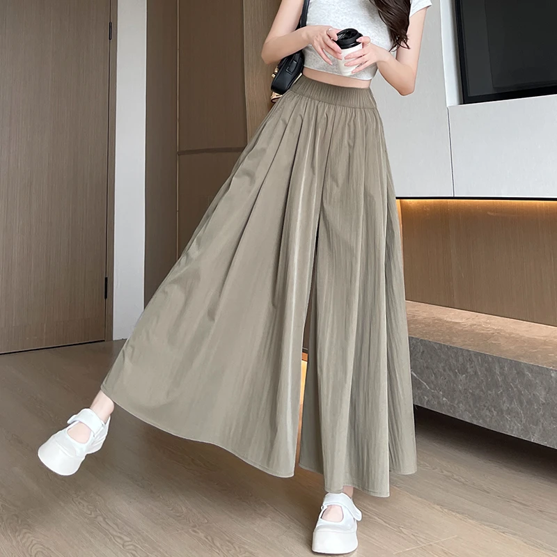 以顿夏季薄款冰丝山本裙裤女2024新款高腰休闲垂感慵懒阔腿裤5623