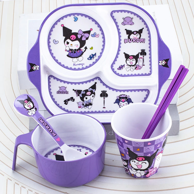 库洛米卡通餐具家用儿童饭碗宝宝碗3到6岁幼儿园分格餐盘饮水杯勺