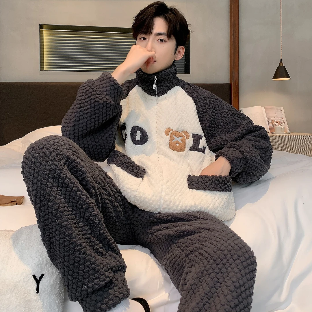 青少年睡衣男15-18岁帅气珊瑚绒冬季高颜值拉链法兰绒家居服套装