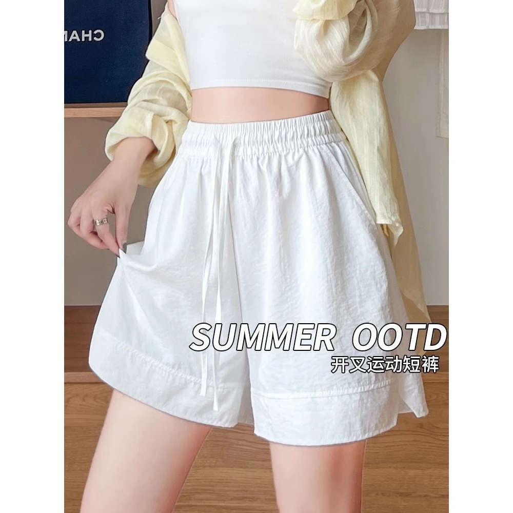 2024新款白色冰丝山本五分裤运动短裤女夏外穿休闲宽松阔腿